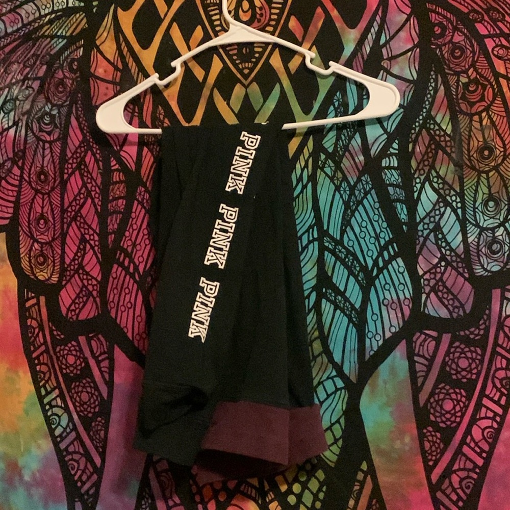Leggings are from PINK- size large- black and white with purple band.